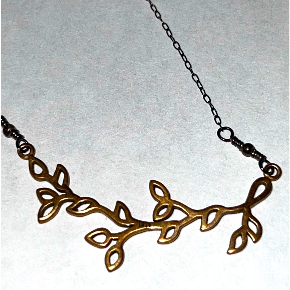 ND signed Vine Branch leaf necklace sterling 925 mixed metal gold & silver